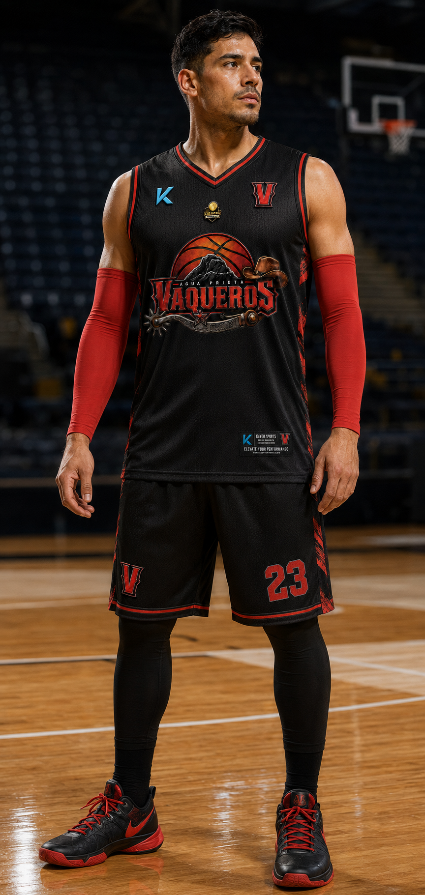 Jugador vistiendo el jersey oficial Vaqueros de Agua Prieta 2026 negro en cancha