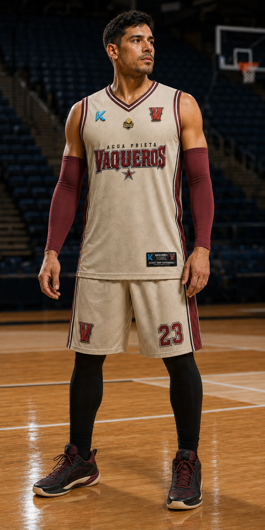 Jugador vistiendo el jersey oficial Vaqueros de Agua Prieta 2026 kaki en cancha