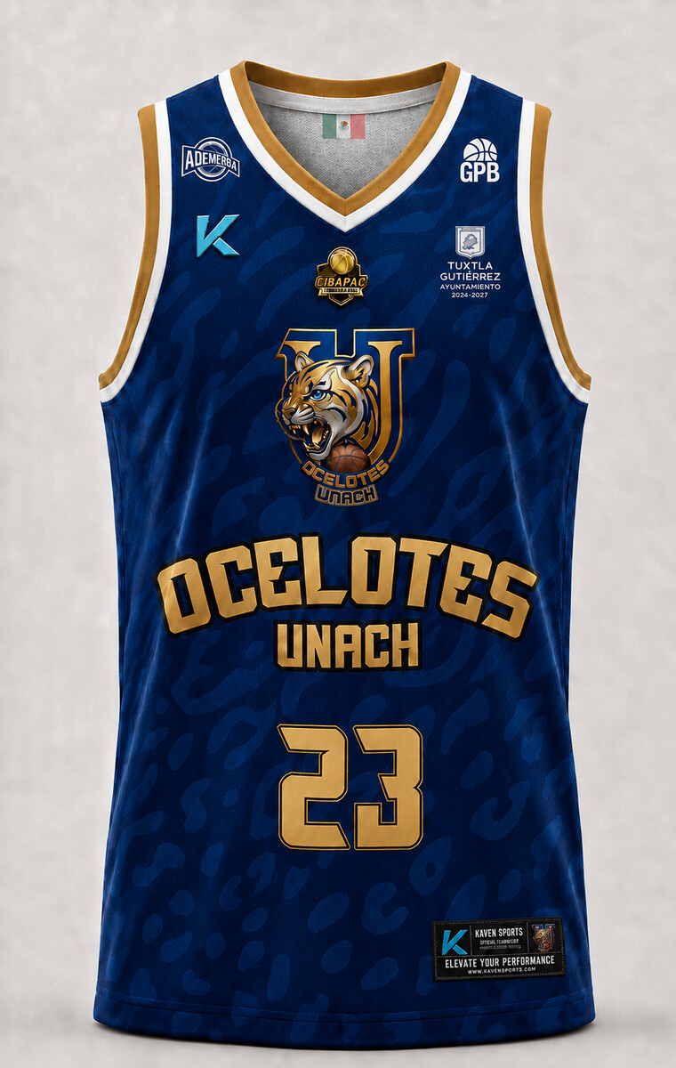 Jersey Oficial Niño Ocelotes UNACH 2026 Local - Azul con Dorado